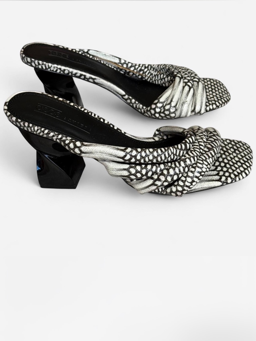 ASOS Silver & Black Knotted Sculpted Heel Mules